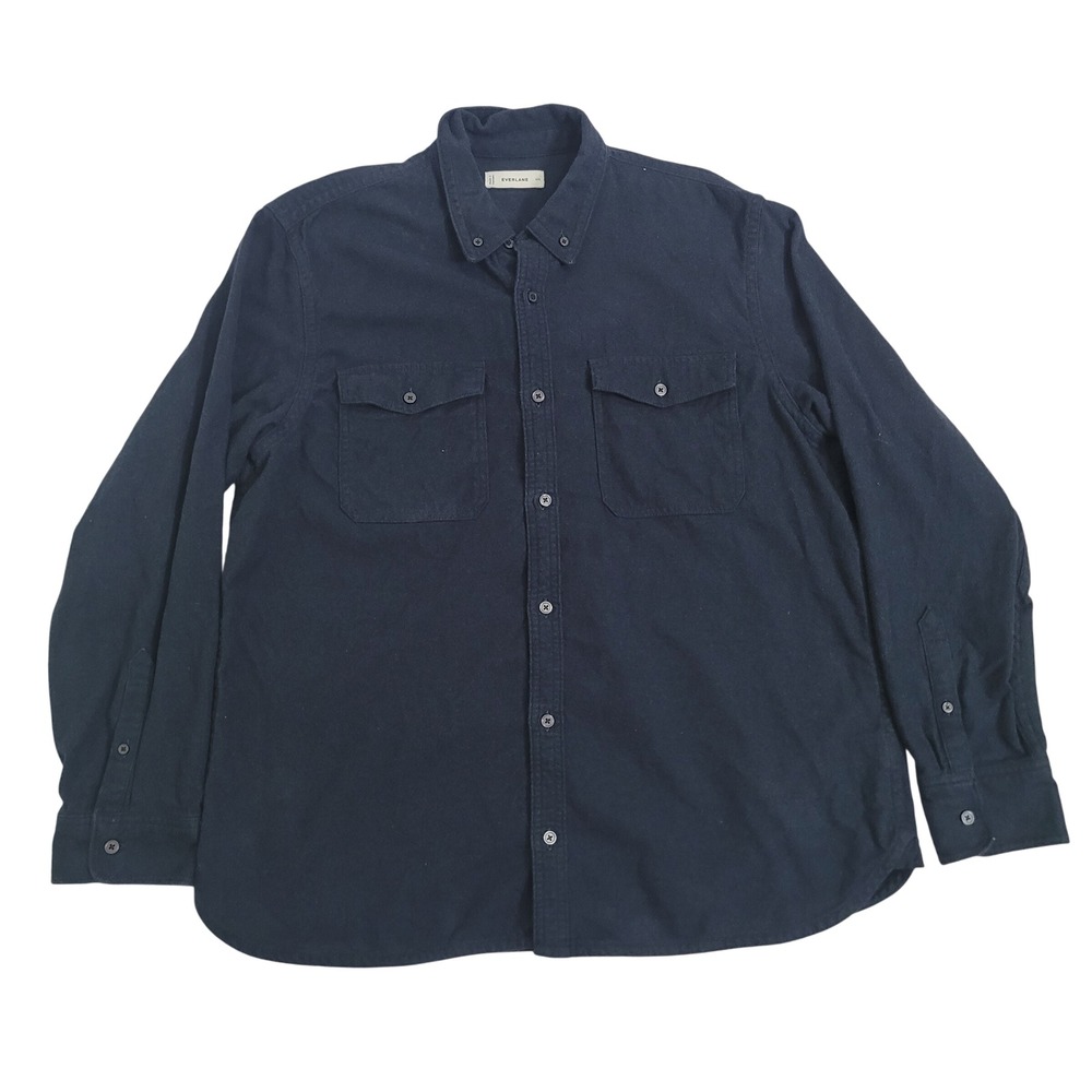 Everlane XXL The Brushed Flannel Button Down Shirt Men's Heavyweight Cotton Navy